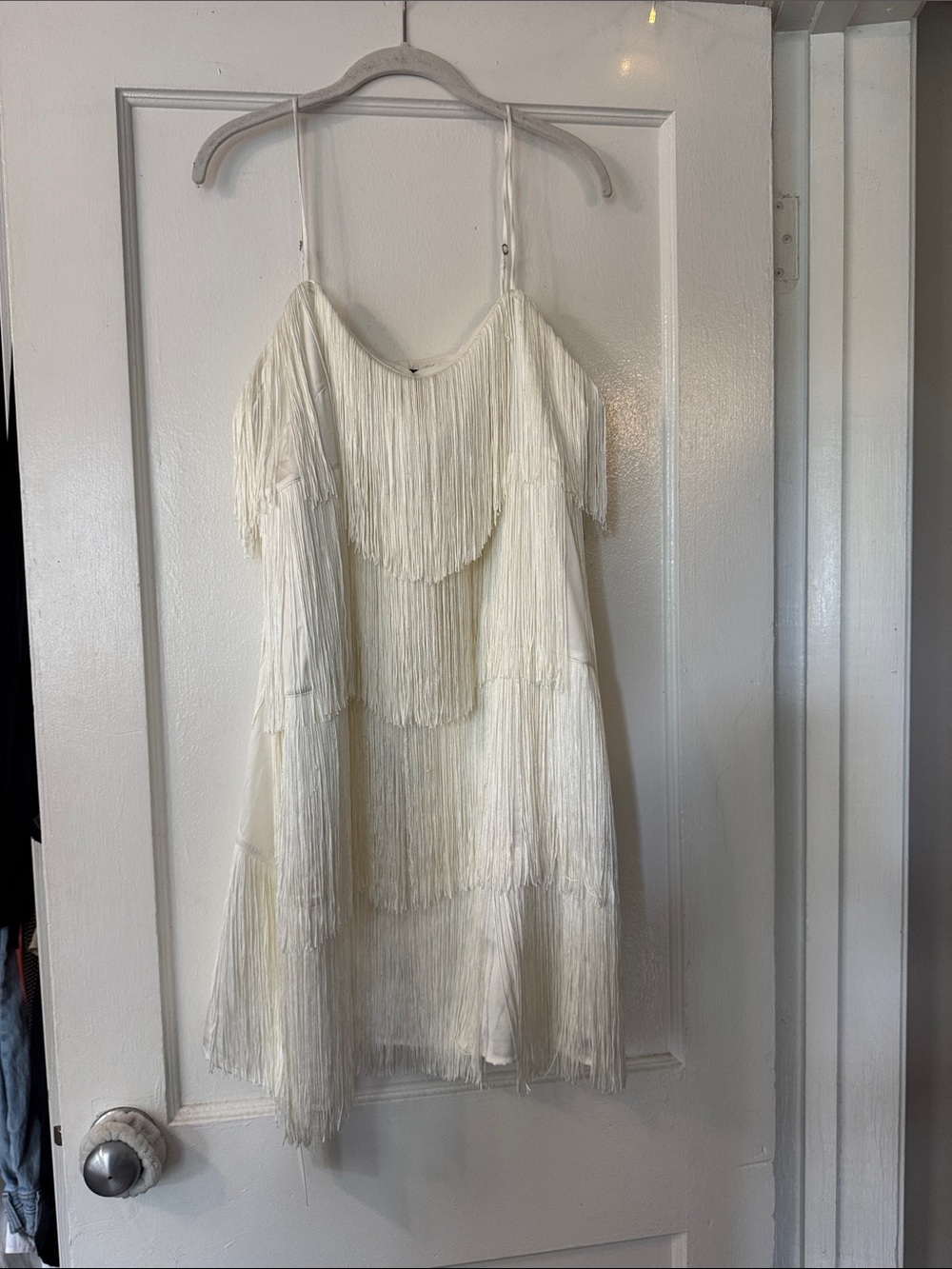 Abercrombie & Fitch Ivory Fringe Tiered Mini Dress